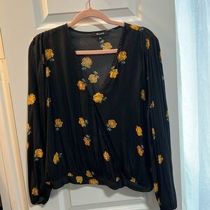madewell blouse - black with gold flowers